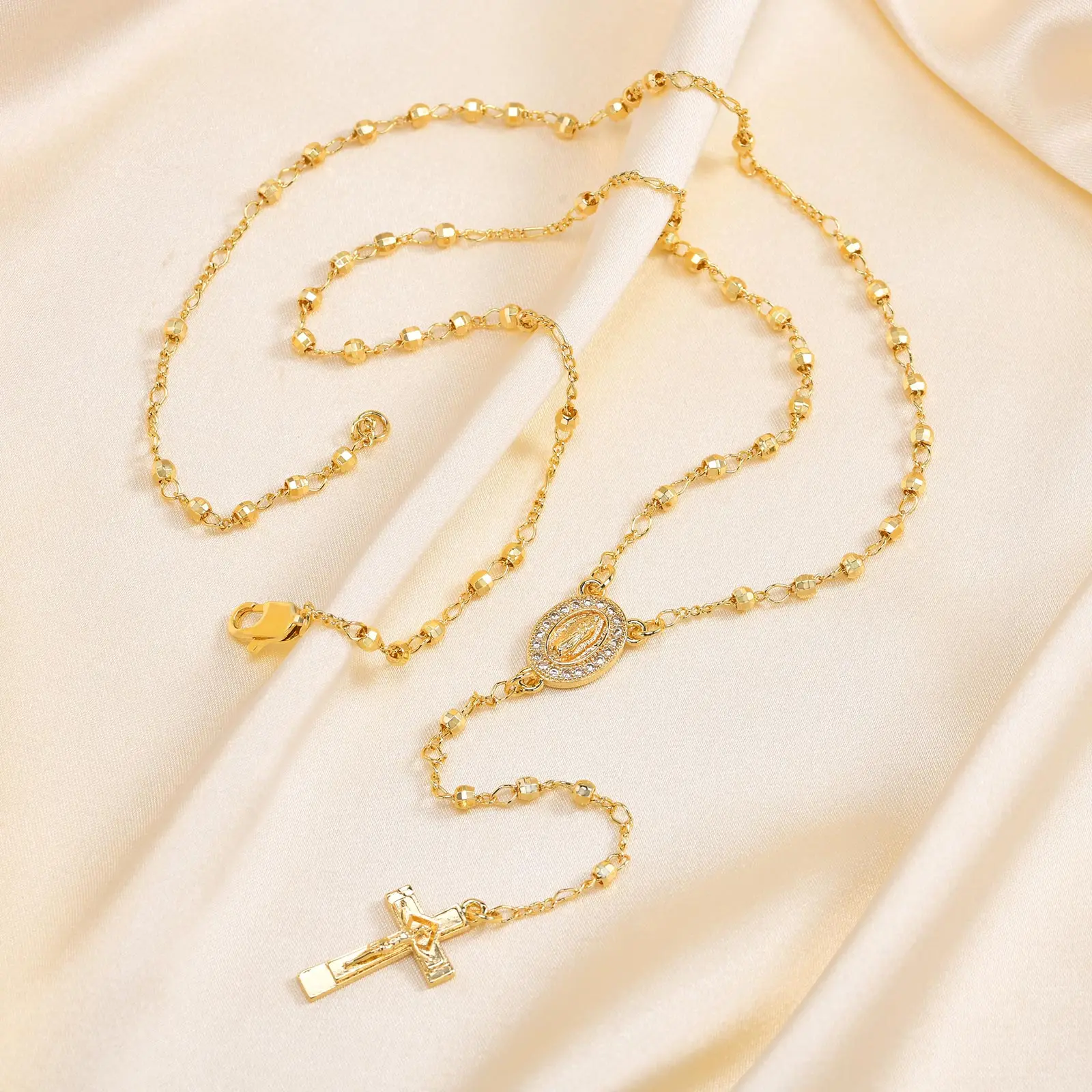 Vnox Retro religión Virgen María Rosario collares para mujeres hombres, la cruz de Jesús cadena larga, regalos de fiesta de joyería de fe de moda