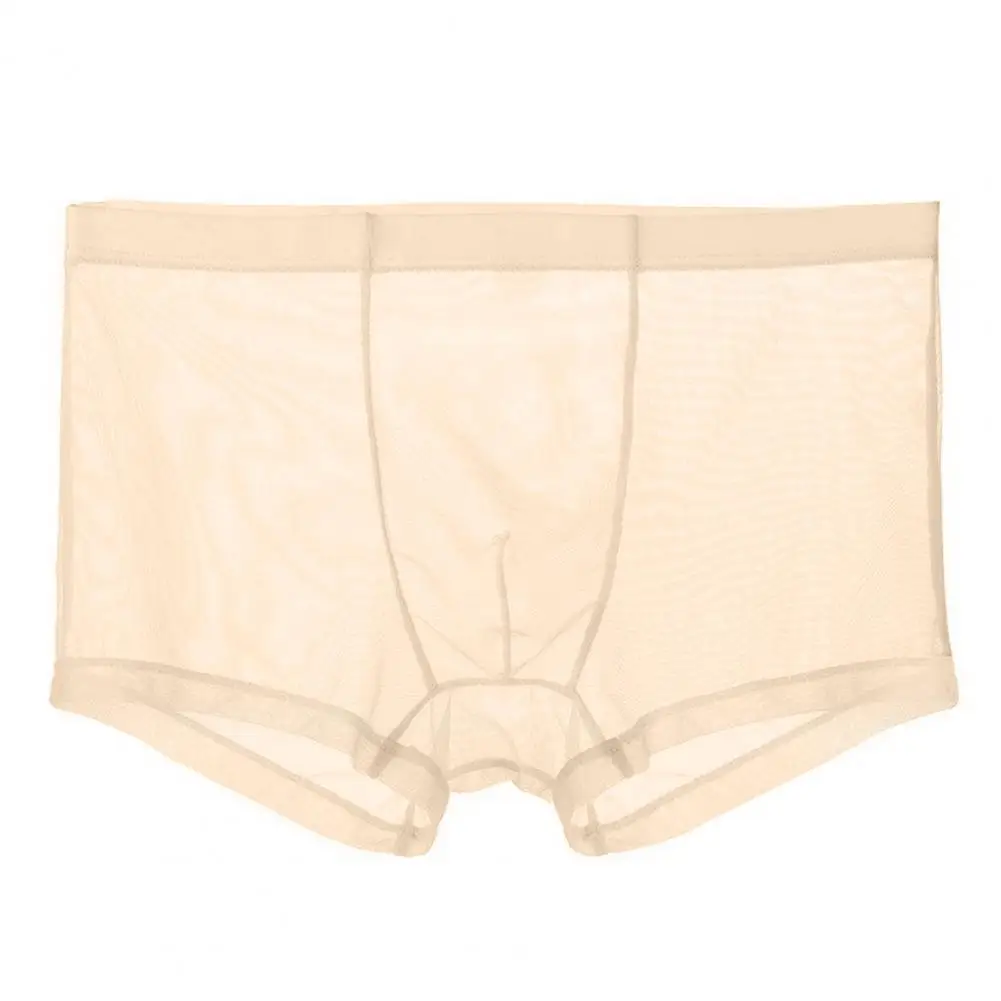 Men Underpants Breathable Solid Color Lint Free Elastic Waist Polyester Quick Dry Mesh Men Boxers Underwear for Adult Men Briefs