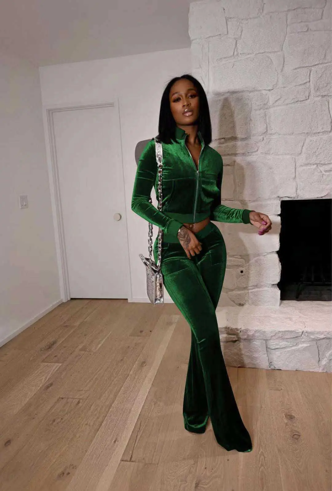 Velvet Women\'s Set Fashion Zipper Long Sleeve Coat And Pants Ladies Sweatsuits Fall Winter Two 2 Piece Sets Outfits Tracksuit