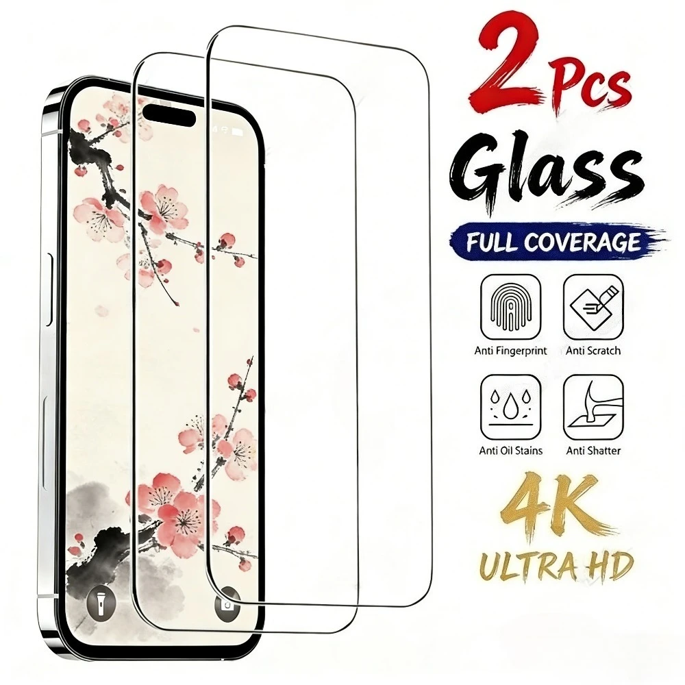 

2Pcs High Clear Tempered Glass for iPhone 17 16 15 14 Pro Max 17e 16 15 Plus Air 13 12 11 Pro Mini Anti-Scratch Screen Protector