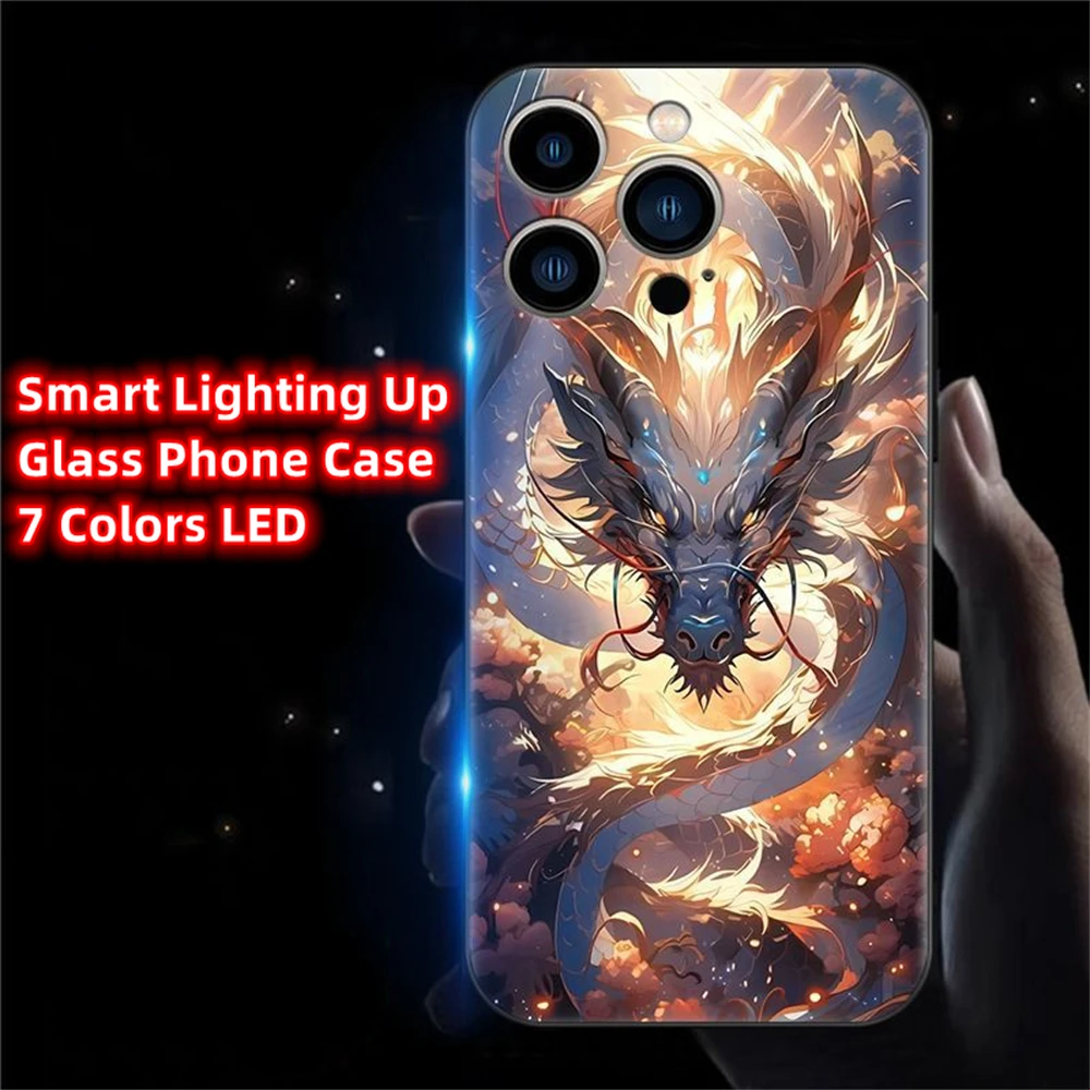 

Lucky Dragon Descent LED Light Phone Case Glitter Shockproof Cover For Samsung S24 S23 S22 S21 S20 FE Note 10 20 Plus Ultra A54