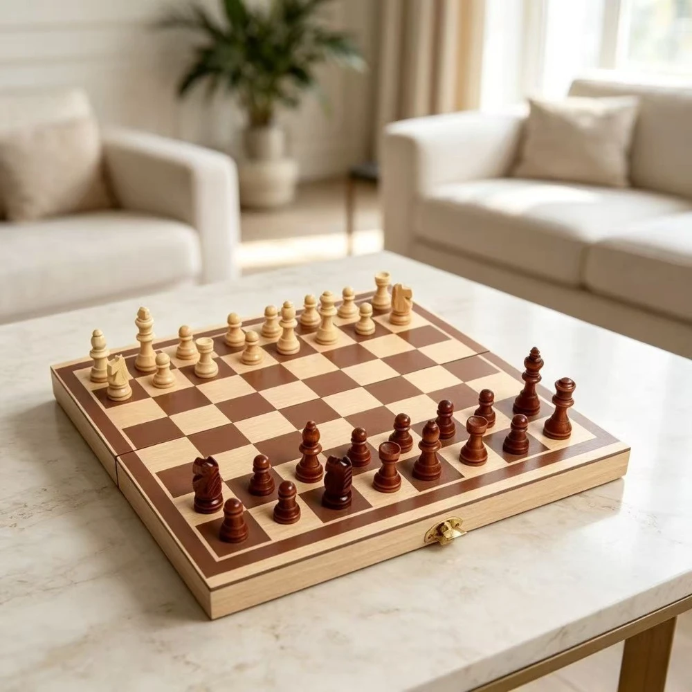 Adult and children's magnetic wooden folding chess set, felt game board, indoor storage, family gift, 29cm * 29cm * 2.5cm