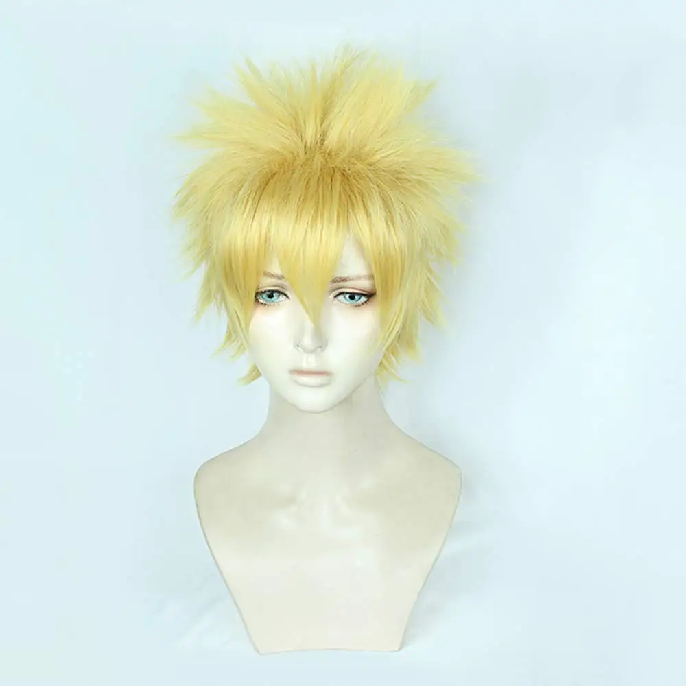 Uzumaki Cosplay Hair Yellow Short Fluffy Layered Hair Heat Resistant Synthetic Kanekalon Hair Wig Anime Cosplay Wig