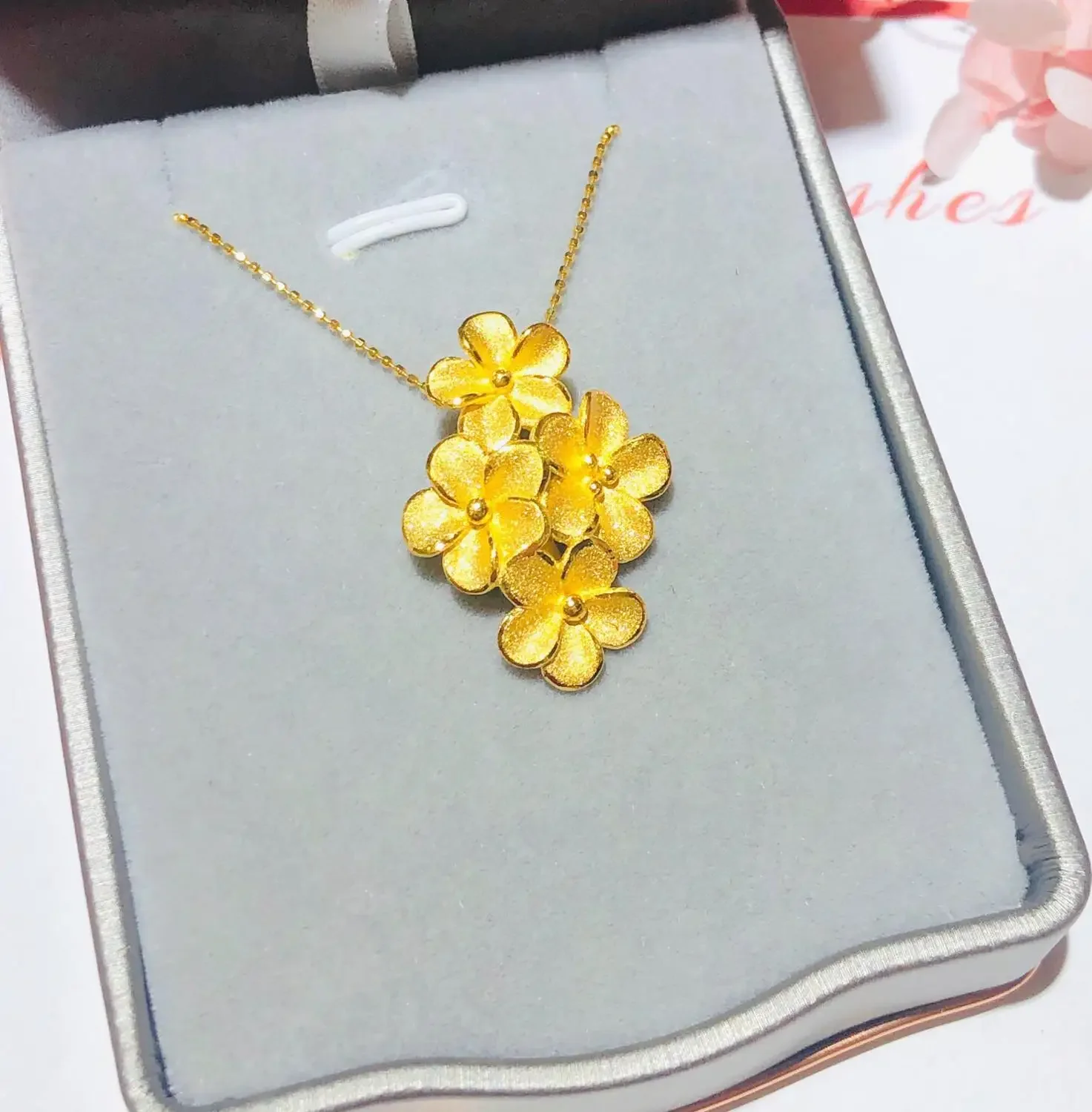 DSHIJOJ Pure Gold Au999 Four Flowers Style Pendant  24k Pure Gold 18K Gold Chain Women Necklace