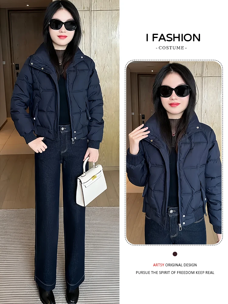 Faionable ort Padded Jaet Dames Thiened Fce Warme Winter Bovenkleding Koreaanse Sle Pendelen Rits Kleur Jas