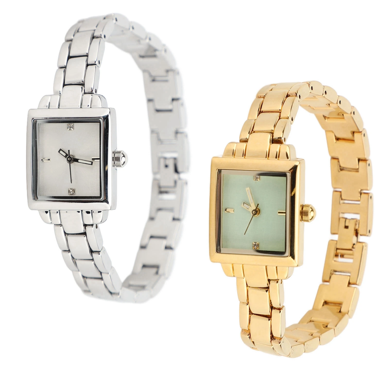 Women Stainless Steel Wristwatch Stylish Rhinestone Rectangular Quartz Stainless Steel Watch Water Proof 30m for Daily Use
