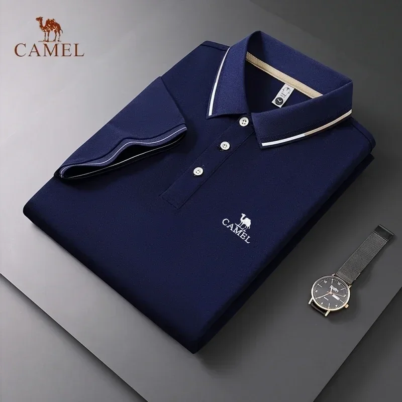 CAMEL-Camisa polo masculina bordada, camiseta macia e respirável, alta qualidade, lazer, esportes ao ar livre, primavera, moda verão, marca