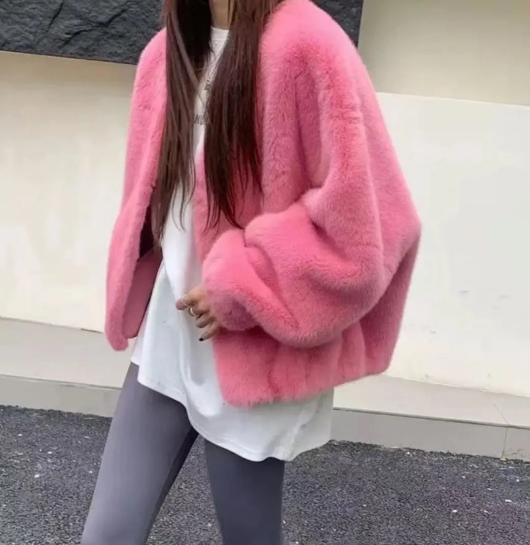 시크 스트리트 퍼리 칼라 인조 모피 코트 여성 2024 겨울 핫 걸스 스노우 화이트 마운틴 패션 플러피 폭스 퍼 재킷