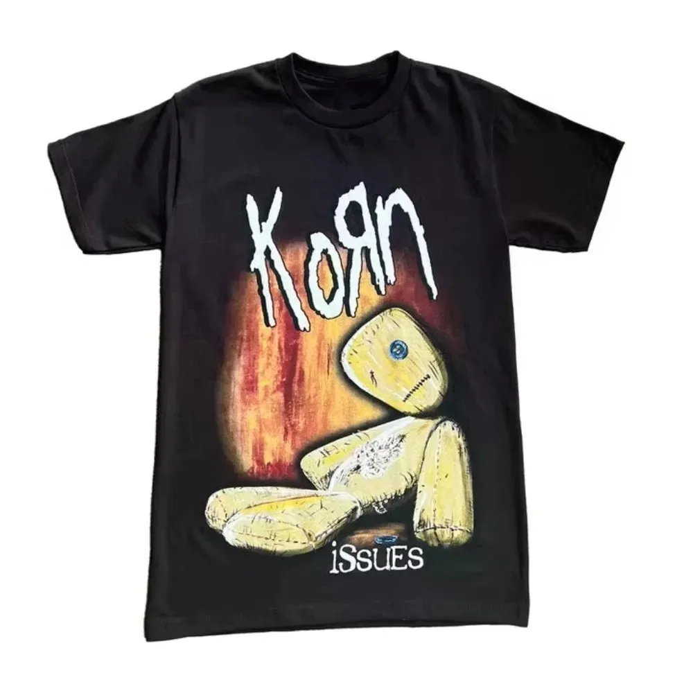 Korn Follow The Leader Printed T-Shirt Oversized Y2k Street Heavy Metal Band Tee Men's Women's Couple Casual Cotton Soft T Shirt