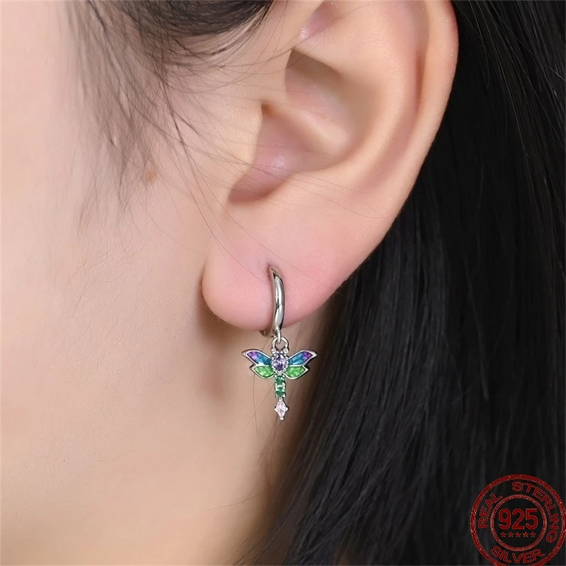 New 925 Sterling Silver Women\'s Princess Blue Shiny Zircon Butterfly Design Earrings For Party Exquisite Jewelry Gift