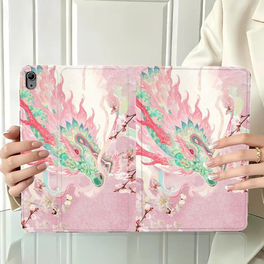 with Pencil Slot Case for Apple iPad 10th 7/8/9th Air 11 13 M4 M3 M2 A16 2026 Pro11 13 Air 4/5/6th Pink Lily Tiger