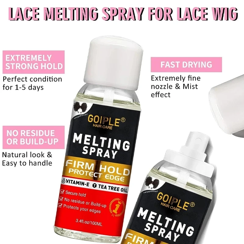 GOIPLE Lace Melting Spray Extra Hold Glue-Less Hair Adhesive for Wig Hair Extension Quick Dry Wax Stick Edge Control Styling Gel