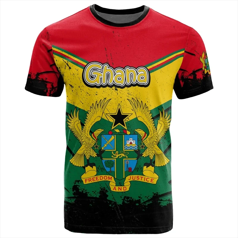 Ghana Flag Graphic Tee Shirts Fashion Ghanaian National Emblem Print T-shirt For Men Daily Dashiki Gym Sportswear Tops Clothing