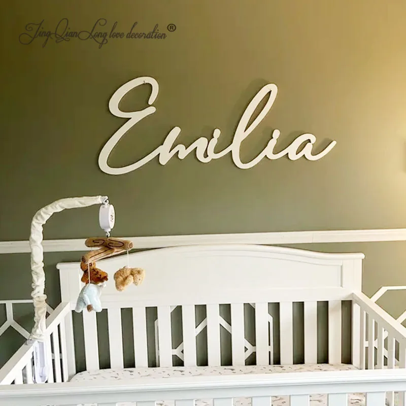 Baby Word Text Laser Cut Out Unfinished Wood Shape Craft Supply Custom Wooden Name Sign for Nursery with Wood Letters Baby Name