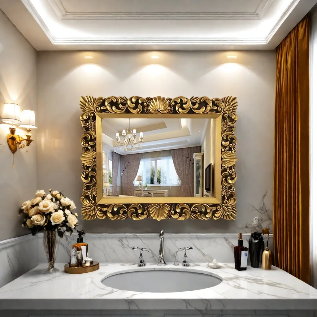 Vintage Carved Bathroom Mirror American Wall Mounted Toilet Square Mirror Fireplace Entrance Decorative Hanging Mirror Bathroom - view 2