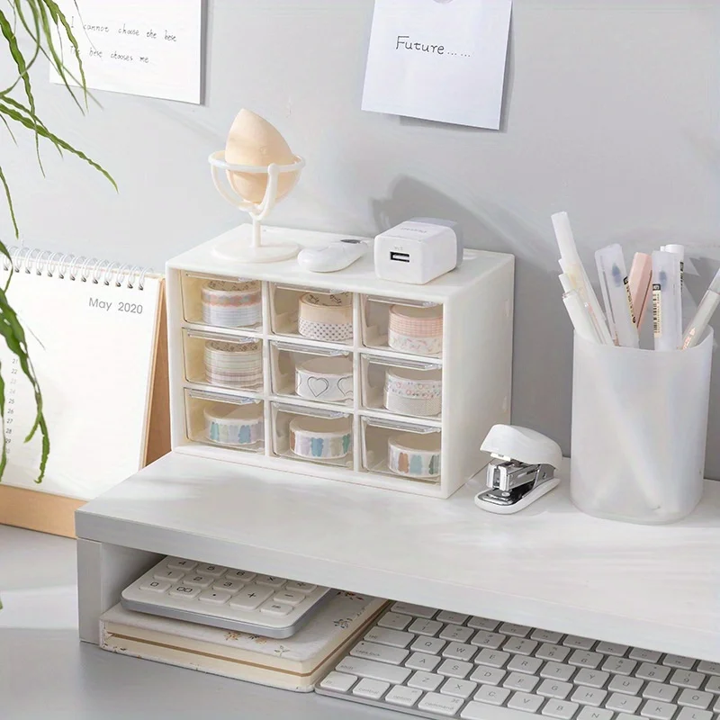 organizing box creative 9 compartment storage box transparent drawer type desktop storage view 2