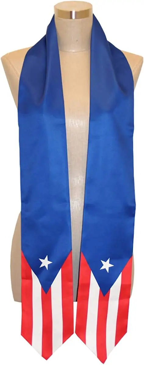 180*14cm Puerto Rico FLAG scarf Graduation Shawl Stole Sapphire Blue with Star Stripe Bachelor Gown Accessory Ribbon