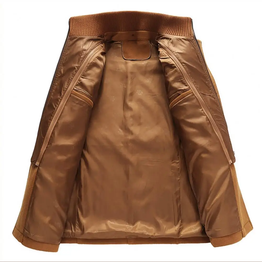 

Men Breathable Coat Anti-wrinkle Wool Coat Men's Woolen Business Coat with Stand Collar Zipper Button Closure Long for Work