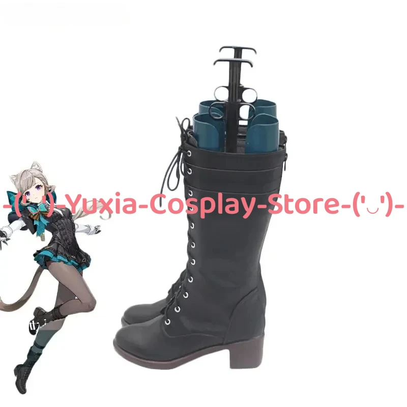 유샤이아코스프레! Genshin Impact Lynette 코스프레 신발 애니메이션 게임 캐릭터 소품 PU 가죽 부츠 할로윈 카니발 파티 의상