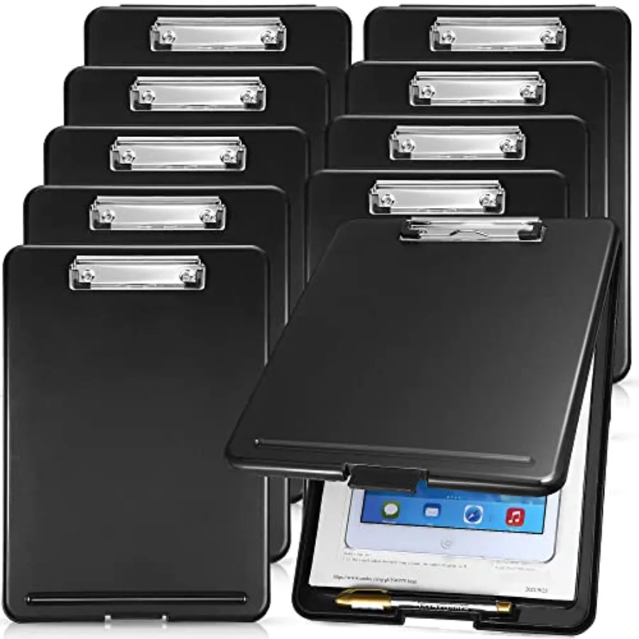 

10 Pieces Clipboard with Storage Plastic Storage Clipboard Nursing Clip Board Foldable Clip Board with Low Profile Clip for Hom