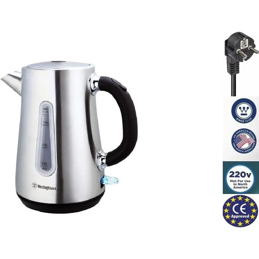 220 V Elektrische Draadloze Waterkoker 1.7L Rvs Theeketel Automatische Uitschakeling Droog Kook Bescherming 360 °   Draaibare basisadapters