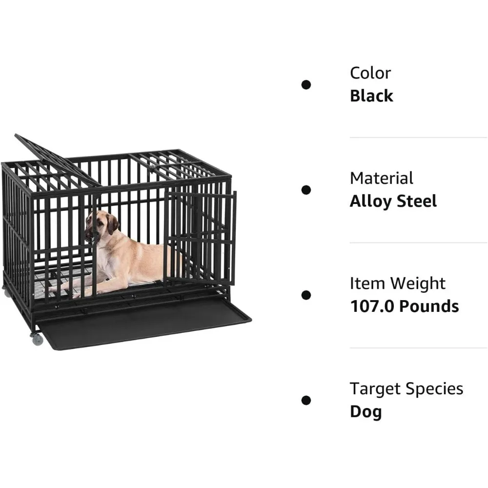 Kennels, 48 Inches Pet Playpen for Training Indoor Outdoor with Plastic Tray Double Doors & Locks Design, Kennels