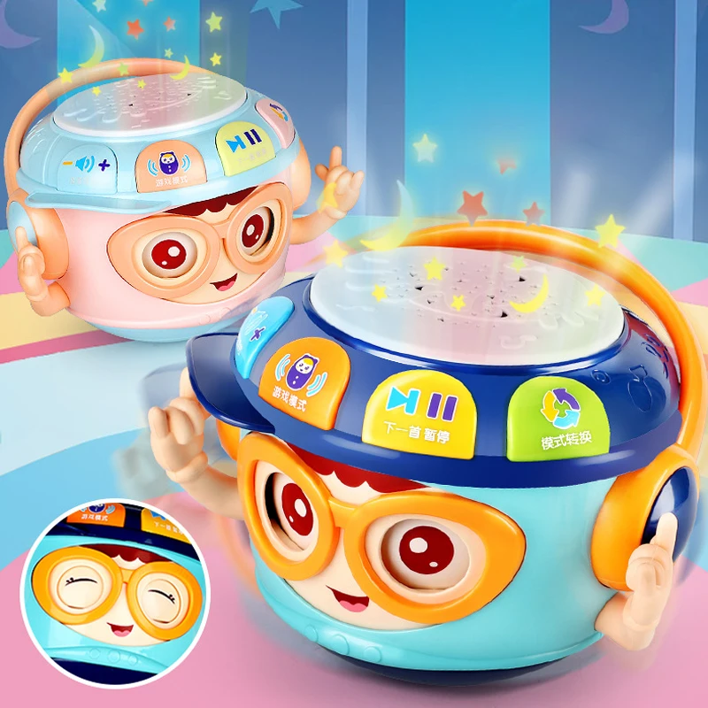 

Infants Children's Tumbler Early Education Multifunctional Hand Beat Drum Tumbler Baby Soft Musical Projection Flashing Gift