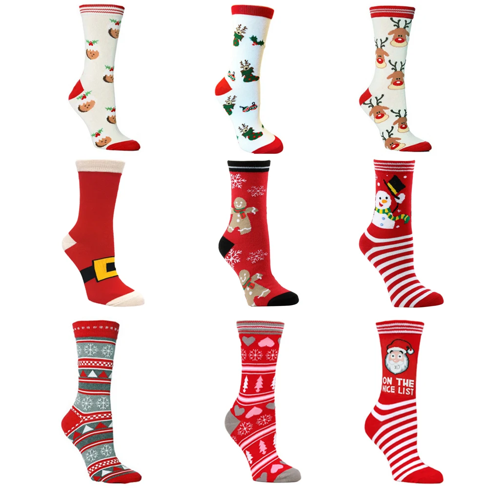 1 Paar Weihnachtssocken für Damen, lustiger Weihnachtsmann, Weihnachtsschneemann, mittellange Socken, Kawaii-Cartoon-Tiermädchen, süßes Weihnachtsgeschenk