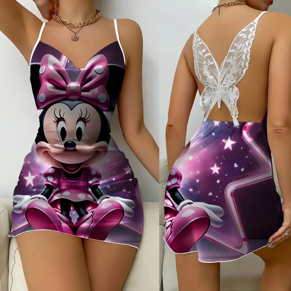 

2024 Charming Sexy Pajamas for Women Summer Female Home Dress Cartoon Pattern Women's Slip Dress Ruffled Edge Women's Nightwear