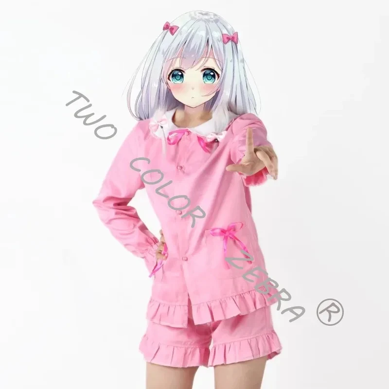 A;3\v,7'd/New Anime Eromanga Cosplay Suits Izumi Sagiri Pink Pajamas Long Silver Wig Ero-Sensei Kawaii Girls Loc;3;h\7.l/ view 4