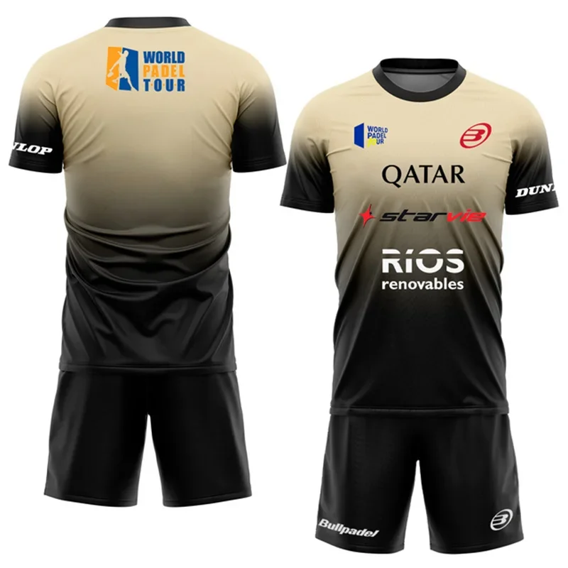 New Men's Padel Tennis Training Suit Premium Gradient Padel Shorts and T-Shirt Set Summer Quick Drying Sportswear Two-piece Set