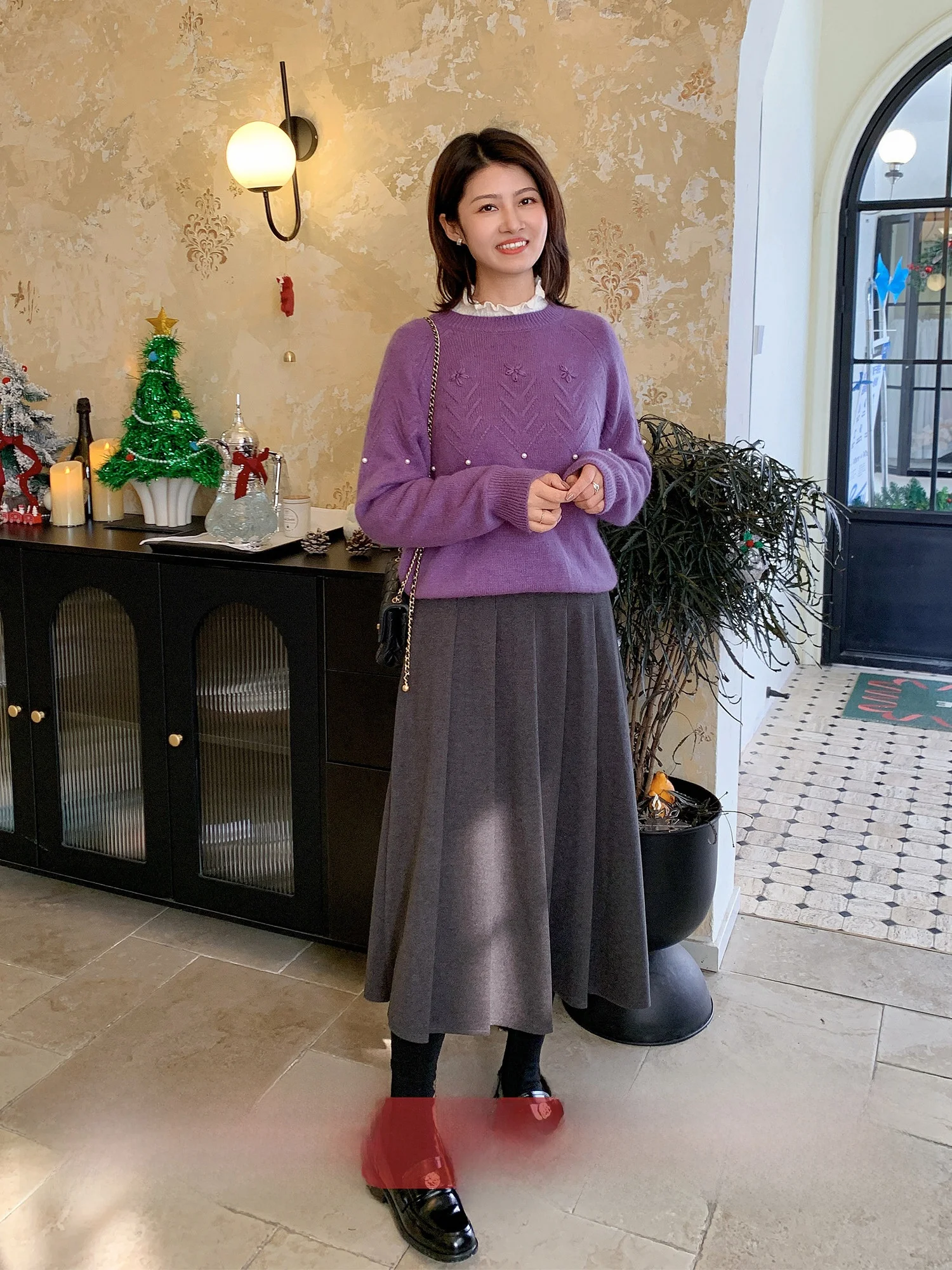 

Утепленная шерстяная юбка А-силуэта миди с высокой талией, женская модная юбка для зимы 2026, из полиэфирного волокна, не требует глажки