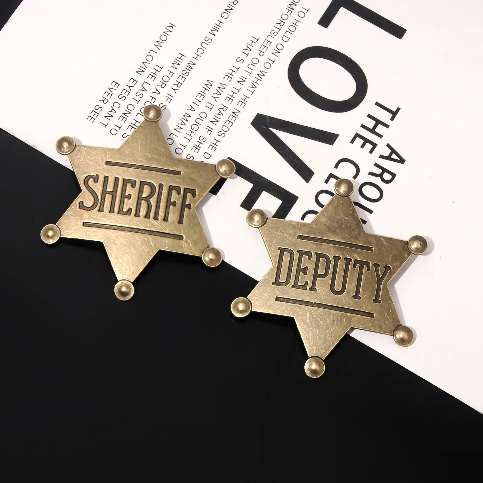 Sheriff Badge Brooch Six-pointed Star Police Vest Badge Pin for Women Men Lapel Pins Jewelry