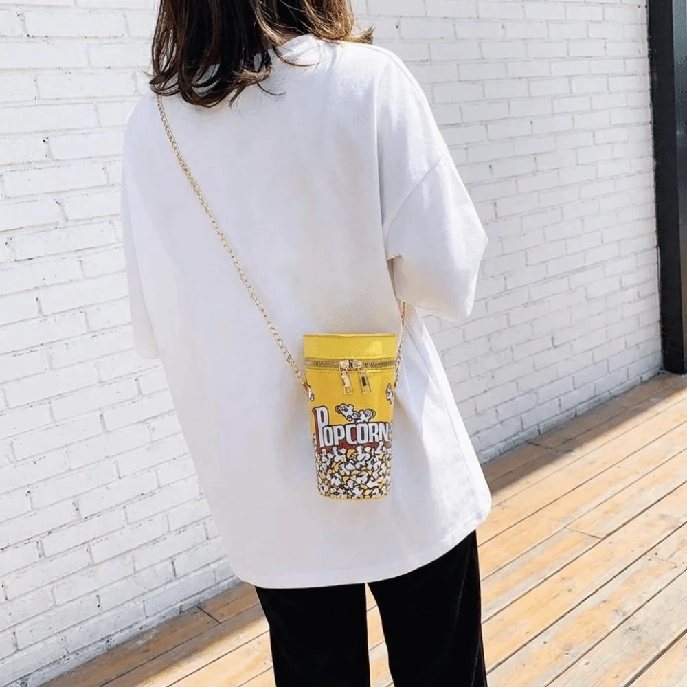 Elegant Chain Popcorn Shoulder Bag PU Leather Cylinder Purse Bucket Bag Coin Purse Korean Style Messenger Bags Daily