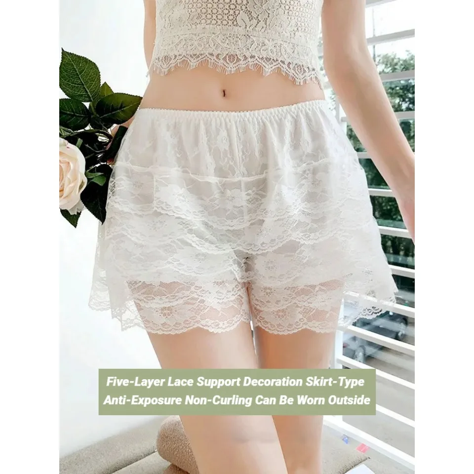 Koronkowe spodenki ochronne Lolita, damskie letnie szorty, halka, majtki, modne luźne szorty dla dziewczynek, styl księżniczki. — zdjęcie 2