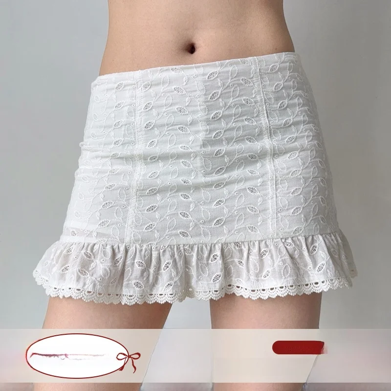 

Go Girl Go Sweet And Spicy Hollow out Embroidery Low Waist Bodycon Skirt A-Line f Body Skirts for Women Summer