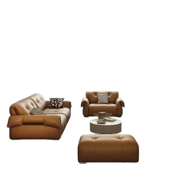 

Leather sofa living room new light luxury first-layer cowhide straight row small apartment simple modern leather sofa