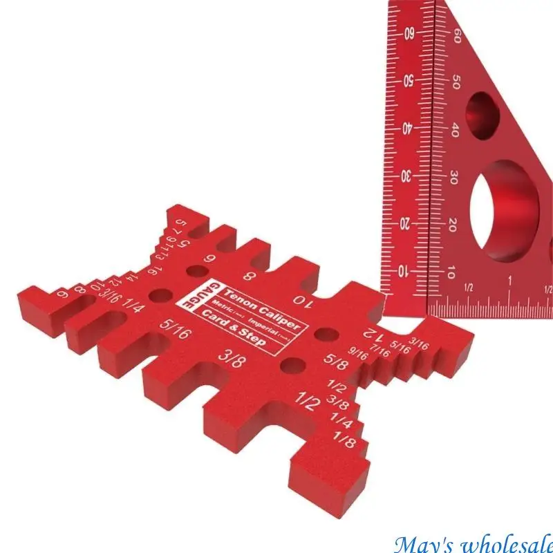 Aluminium Triangle Ruler Inch Metric Measuring Tools 45/90° Carpentry Square and Dovetail Jig Tenon Caliper Card Gauge 448A