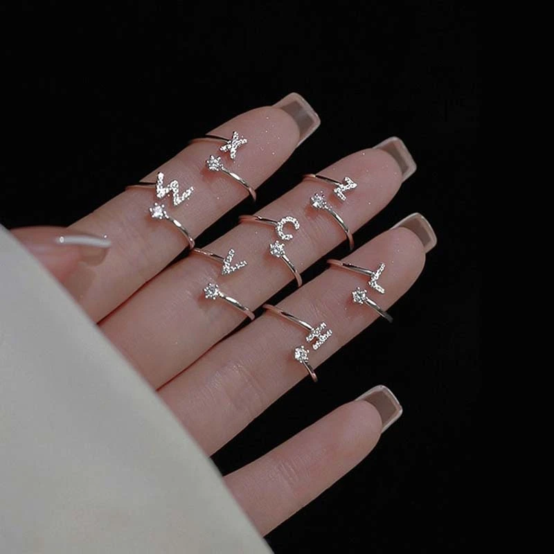 Fashion Initial Letter Ring for Women Fashion A-Z Letter Finger Silver Color Ring Aesthetic Wedding Jewelry Gift Bijoux Femme