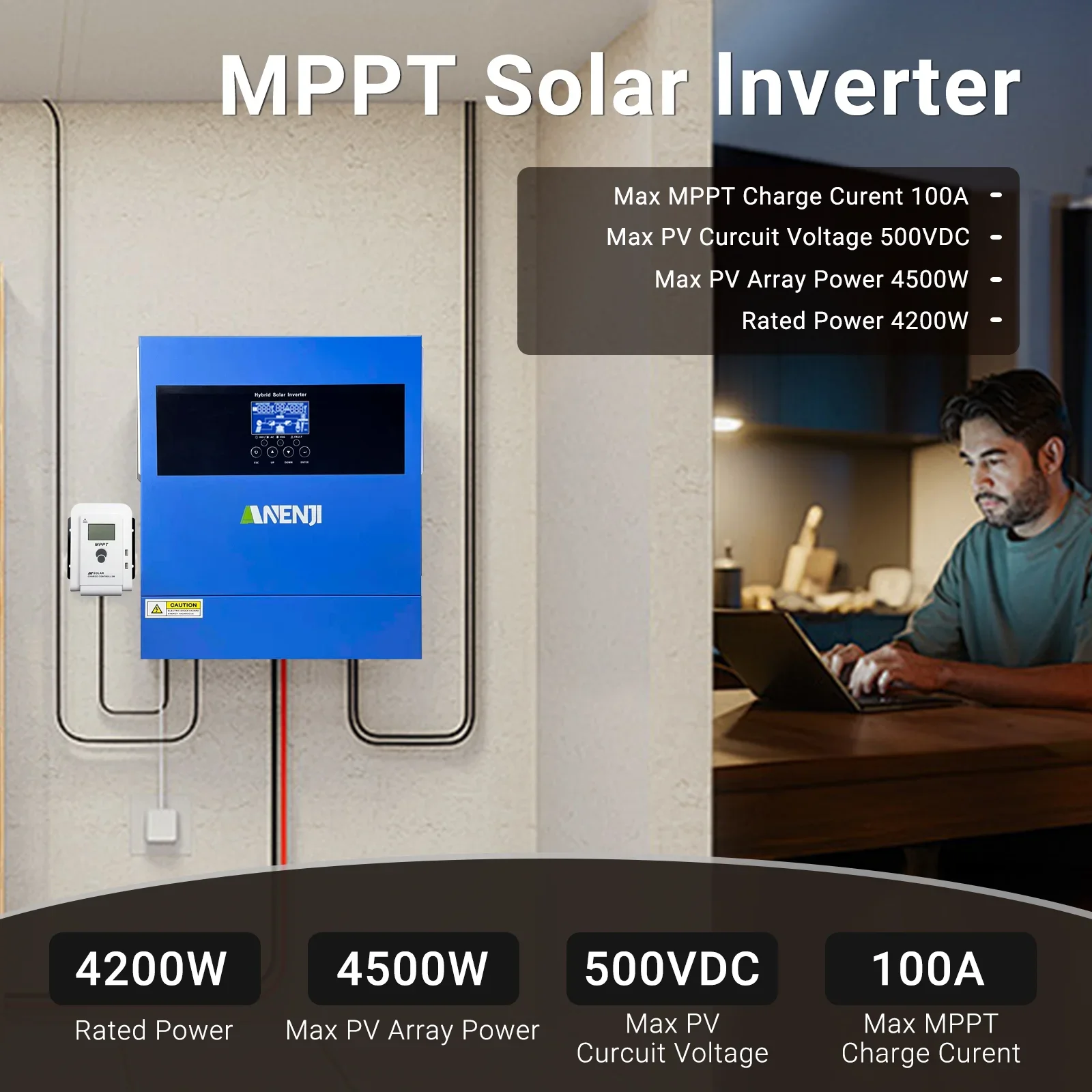 4KW 24V Hybrid Solar Inverter On Grid Off Grid Inverter Pure Sine Wave  Build in MPPT 100A Solar Charge Controller For PV 60-500