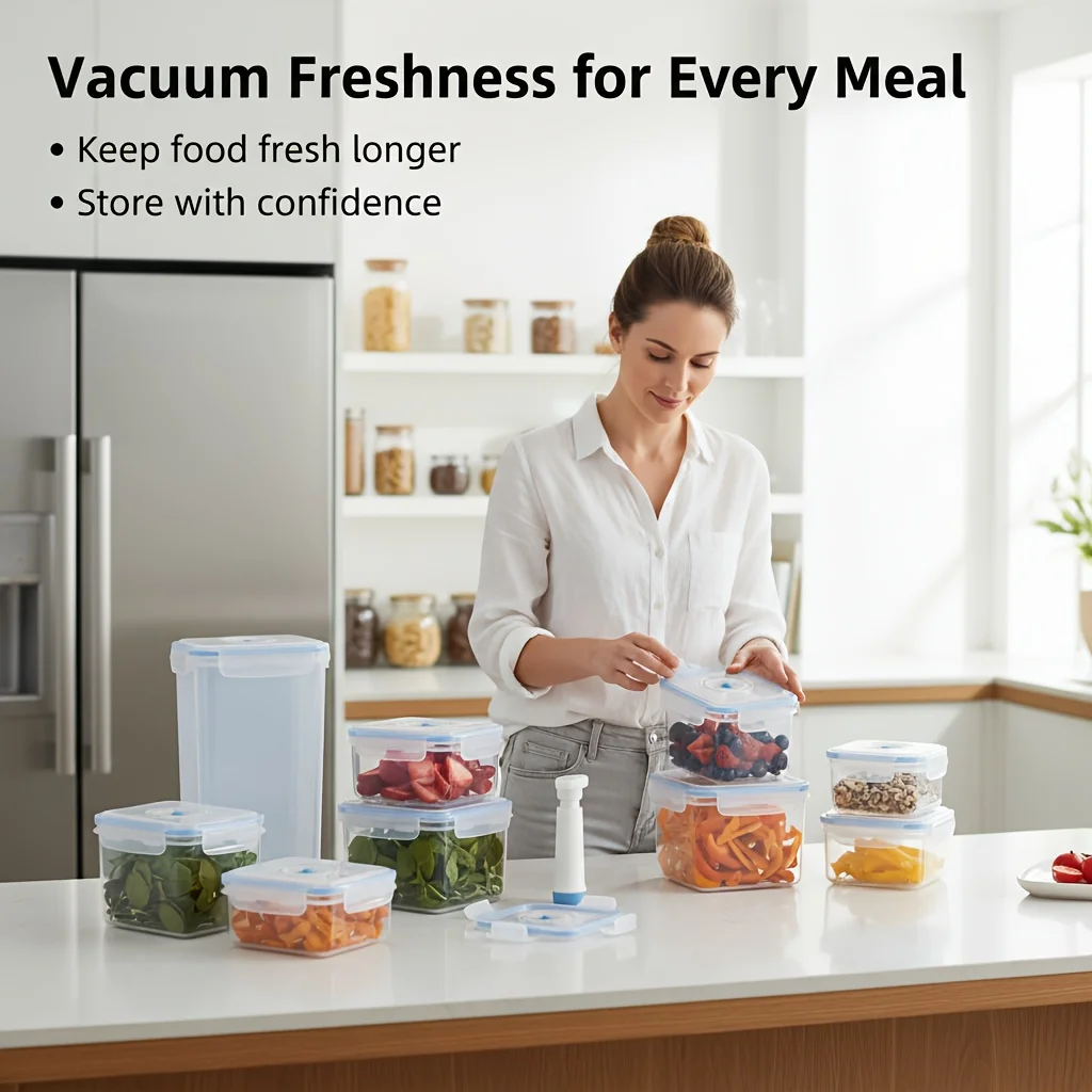 3/6/9-Piece Vacuum Food Storage Container Set (Including 1 Manual Vacuum Pump), Suitable for Refrigerators/Kitchens