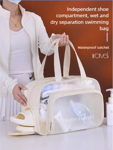 Waterproof Dry Wet Separation Swim Bag Large Beach Tote with Shoe Compartment for Pool Gym Travel Cosmetic Organizer