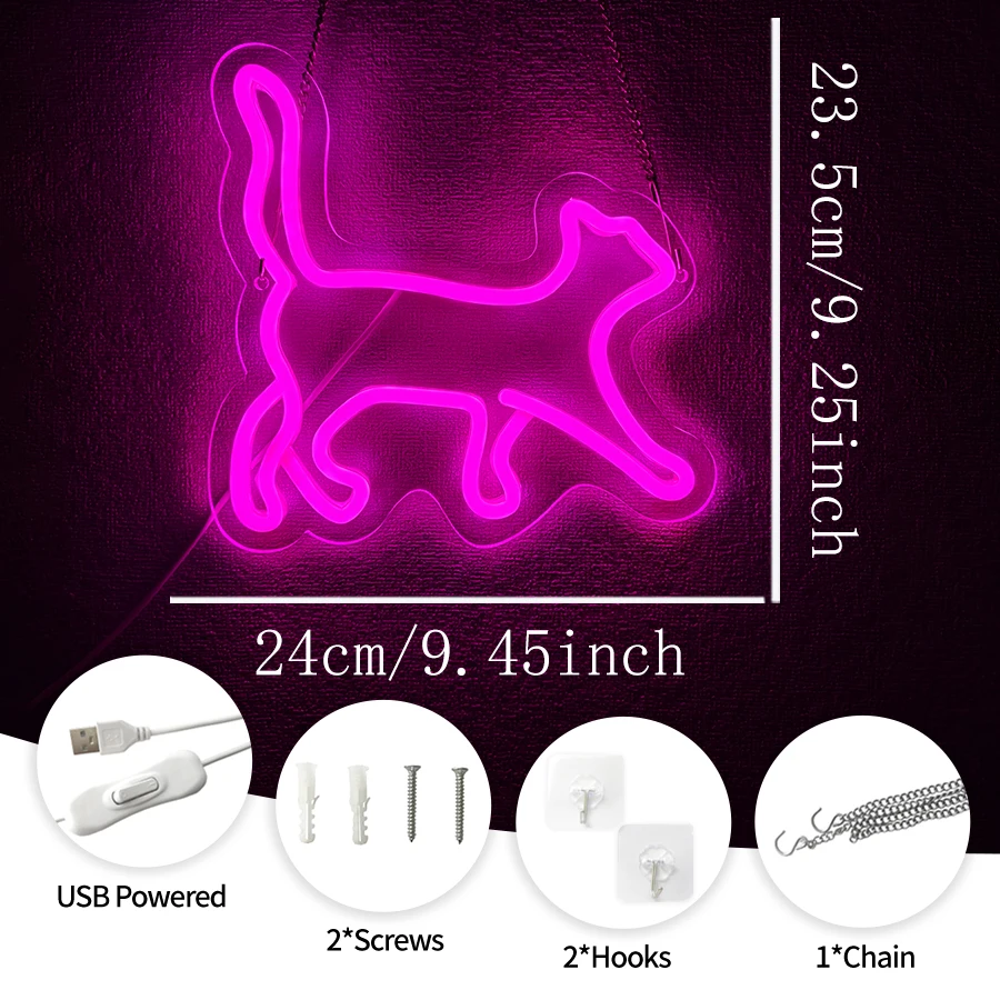 Anime Cat & Moon Neon Sign,Cat LED Lights Decor Animal,Usb Light up Signs for Kids or Girls Room Decorations Bedroom Wall Decor view 4