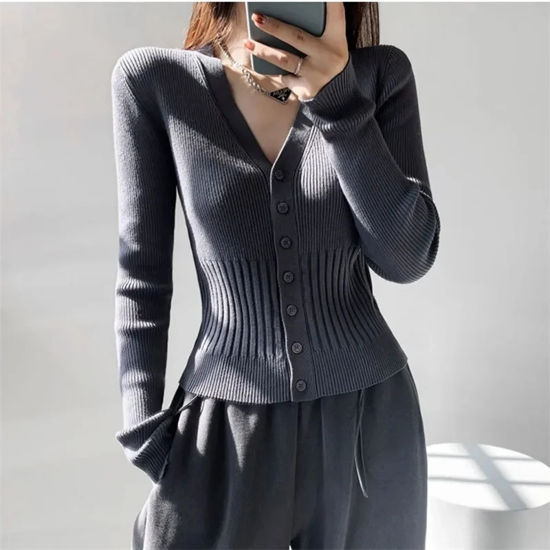 메리노 울 니트 v 넥 스웨터 여성 탑 루즈 한 한국어 버전 세련된 다목적 가을, 겨울 캐시미어 스웨터