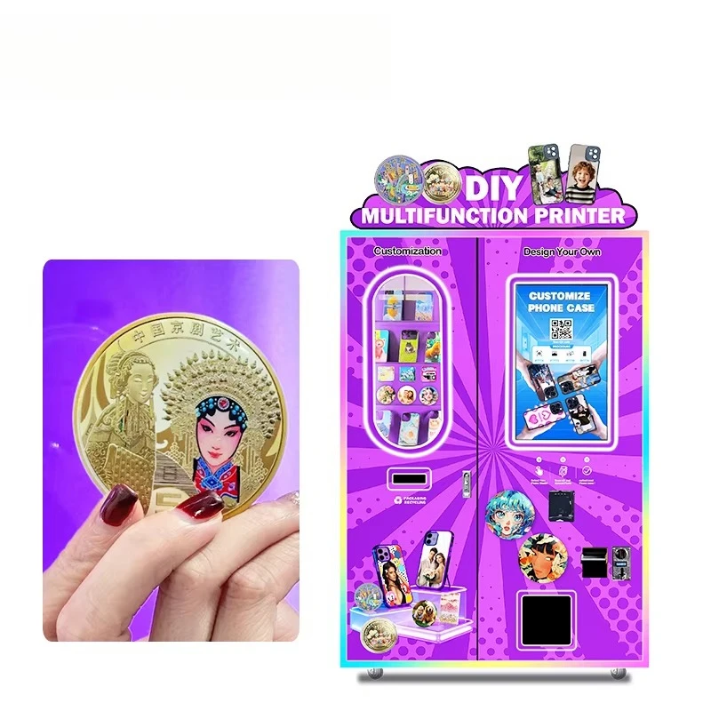 2026 New OEM ODM Customized 24h Unattended Fridge Magnet Making Vending Machine with UV Printing & Multi-language Support