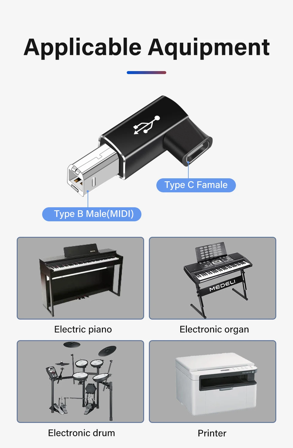 NNBILI USB Type C Female to USB B Male Adapter for Scanner Printer Converter Data Transfer Adapter for MIDI Controller Keyboard