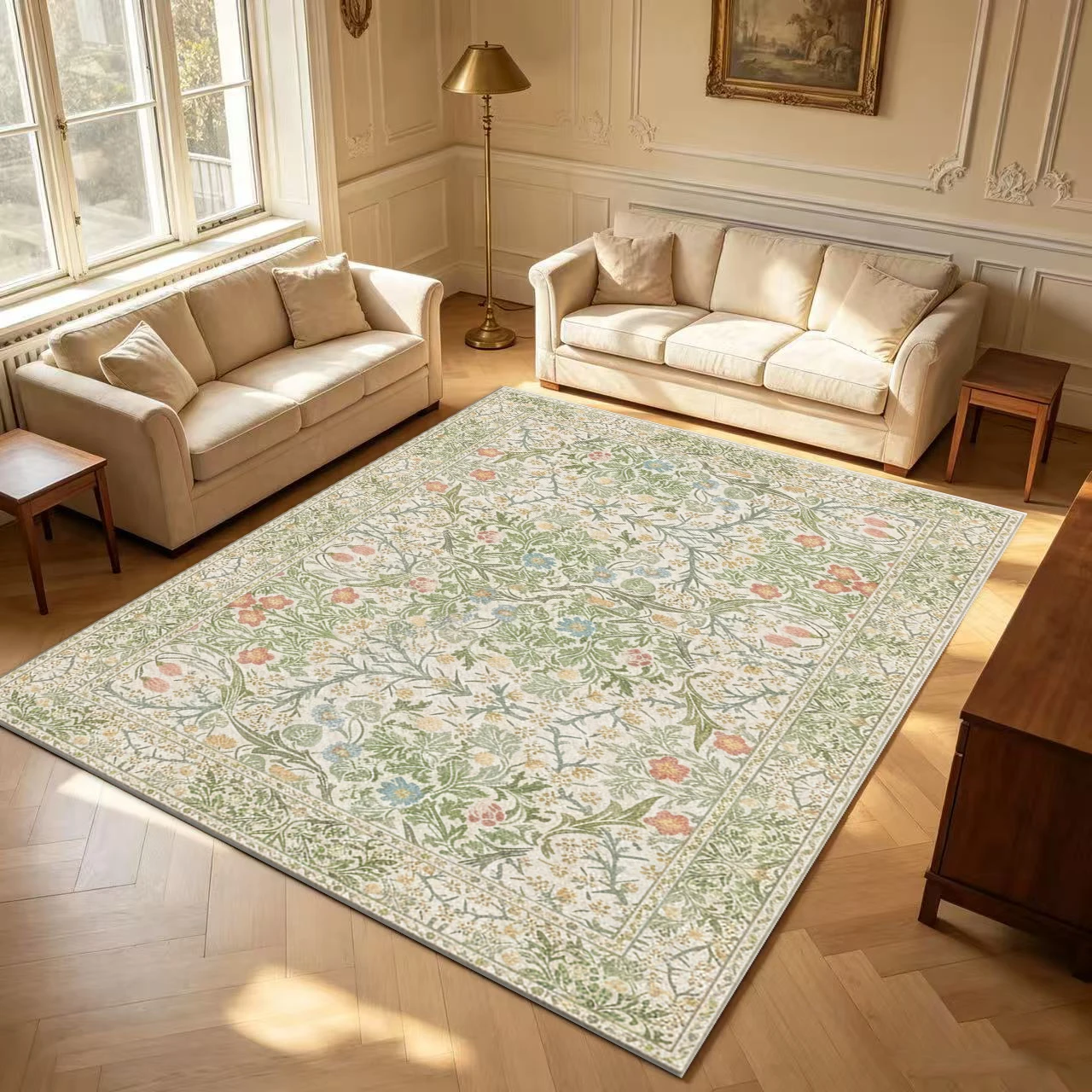 Vintage William Morris Botanical Floral Carpet Flooring Ornate Retro Large Area Rug for Dining Room Home Interior