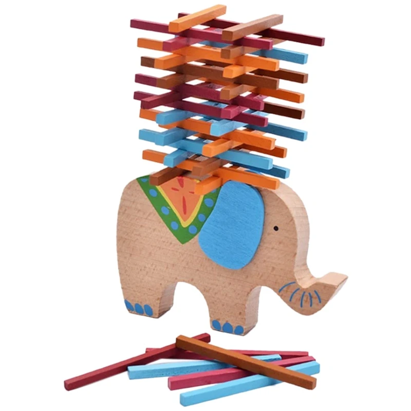 Blocchi di costruzione impilabili in legno a forma di elefante Giocattolo di equilibrio per bambini per giochi pratici e genitore-figlio per bambini