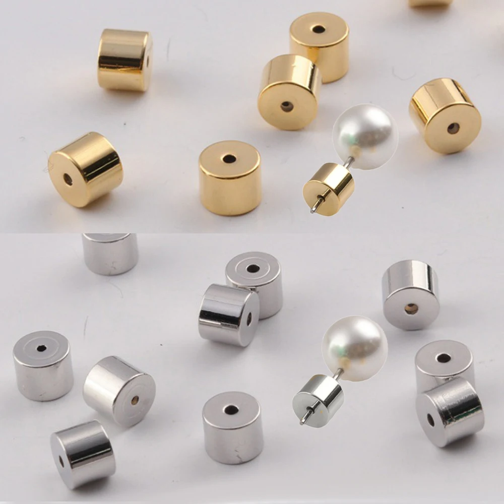 

10pcs 18K Gold Color Metal Cylinder Stud Earring Back Stopper Diy Jewelry Making Supplies Accessories for Women Ear Plug Crafts