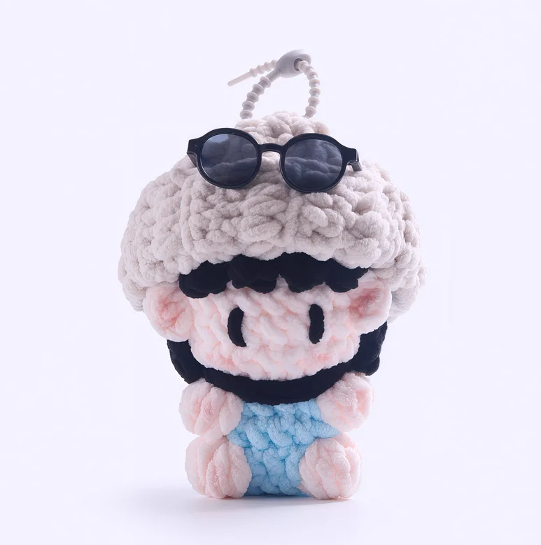 Gummy bear-themed merchandise, handmade crocheted dolls, concert support materials, and keychains.